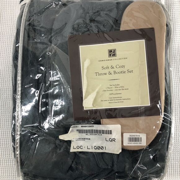 Concierge Collection Throw & Bootie Set Soft Plush Gray 1 throw 1 pair booties w - Picture 1 of 4